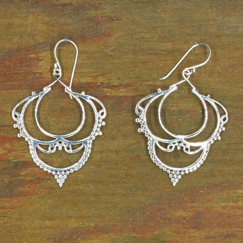 Silver T Crescent Earrings